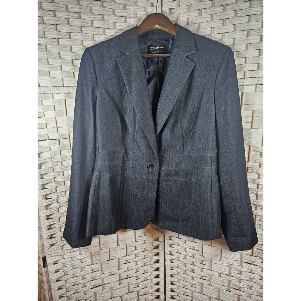 Jones New York Womens Navy Blue Blazer Sz 12 Classic Work Career